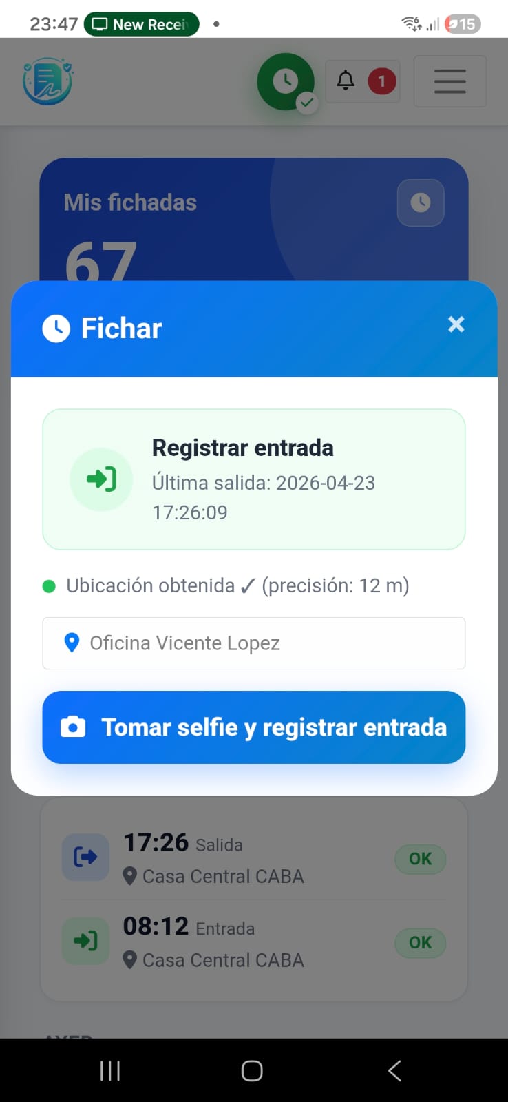 Registrar fichada
