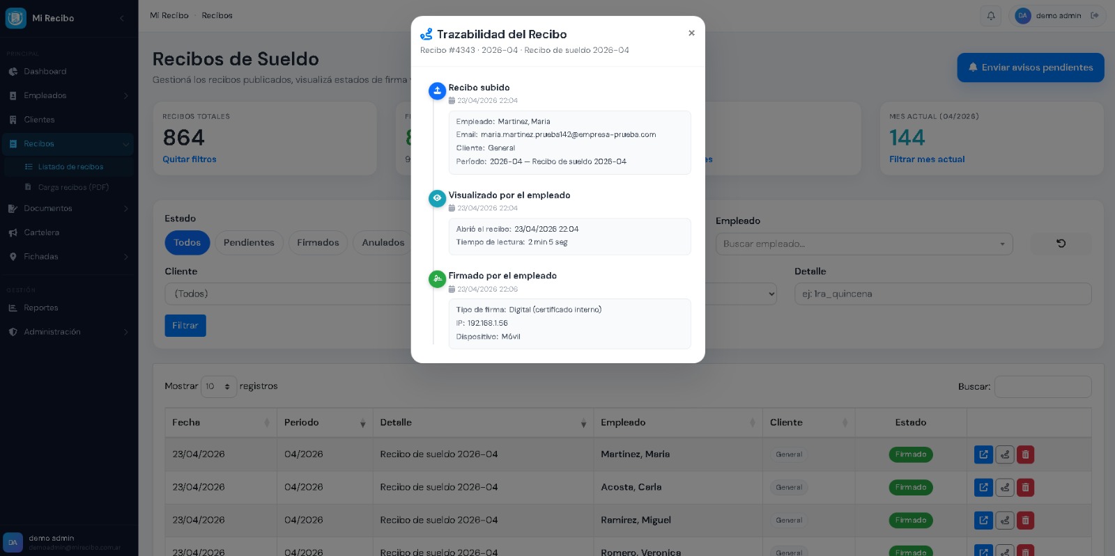Trazabilidad del recibo