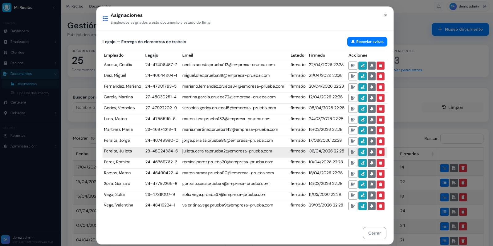 Asignaciones de documentos