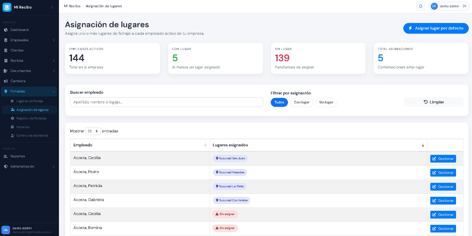 Asignación de lugares