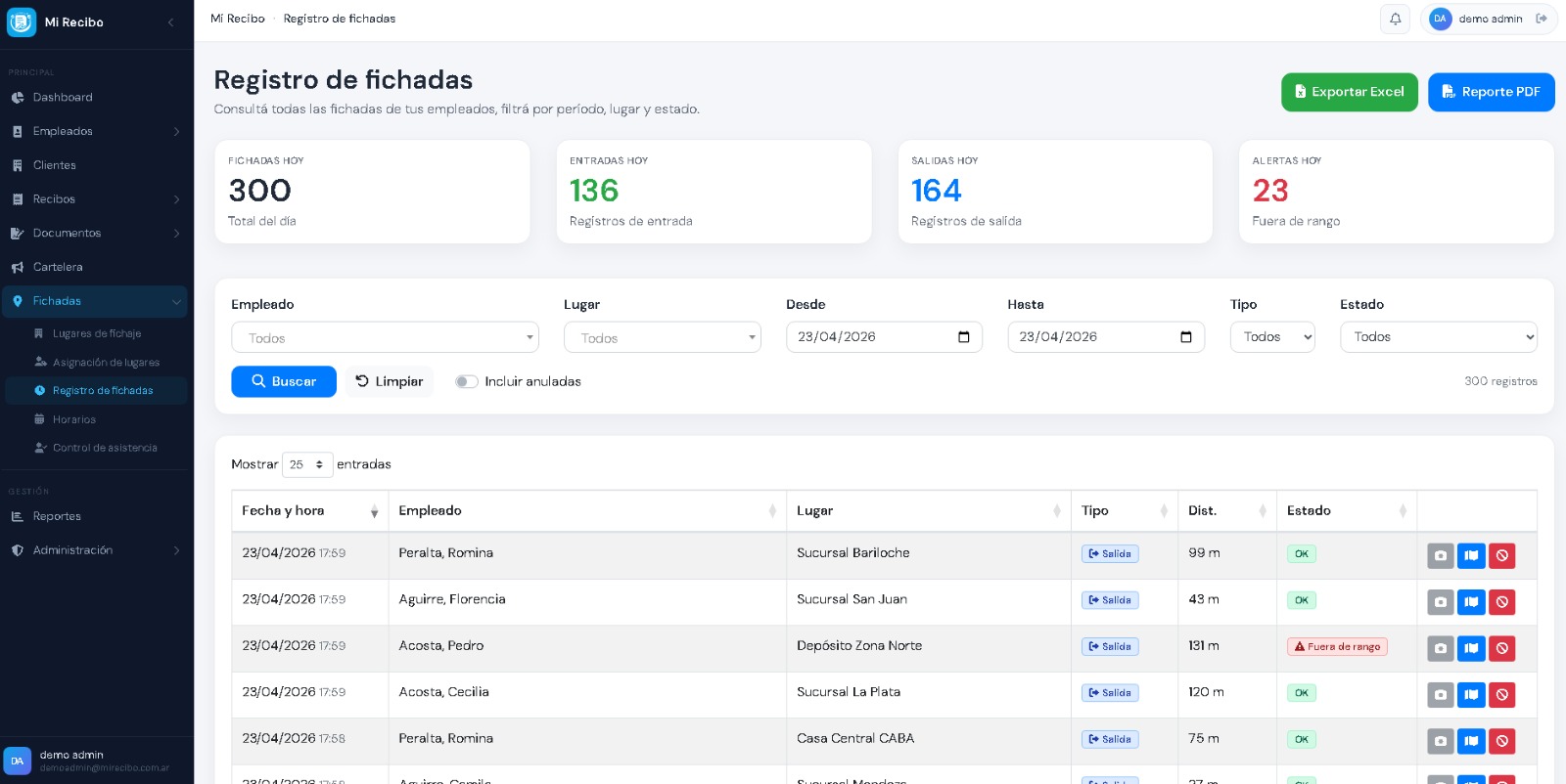 Registro de fichadas