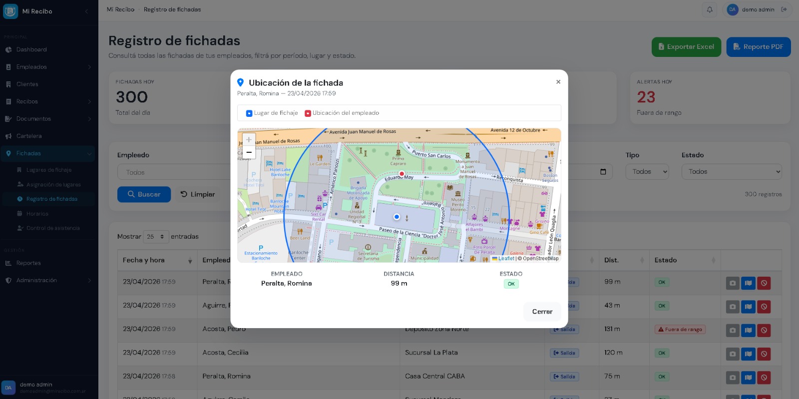 Ubicación de fichada
