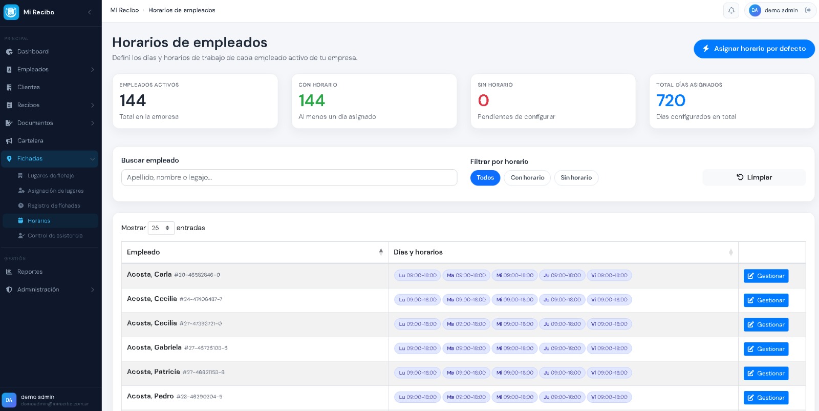Horarios de empleados