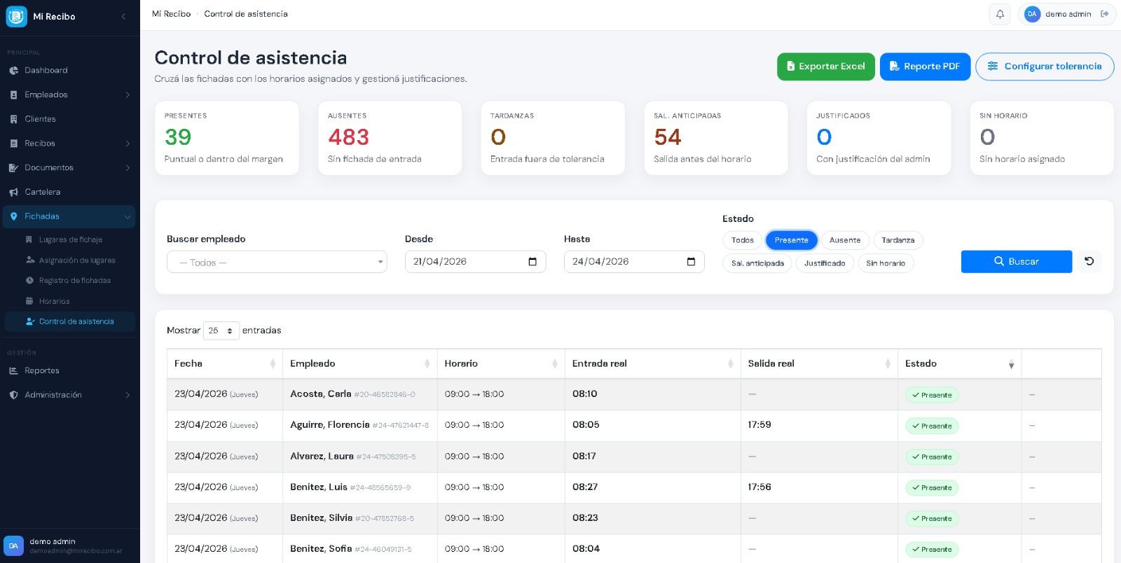 Control de asistencia