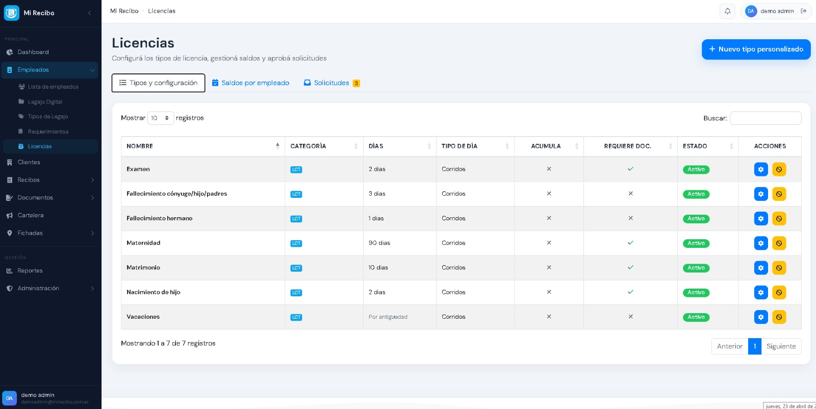 Licencias - configuración