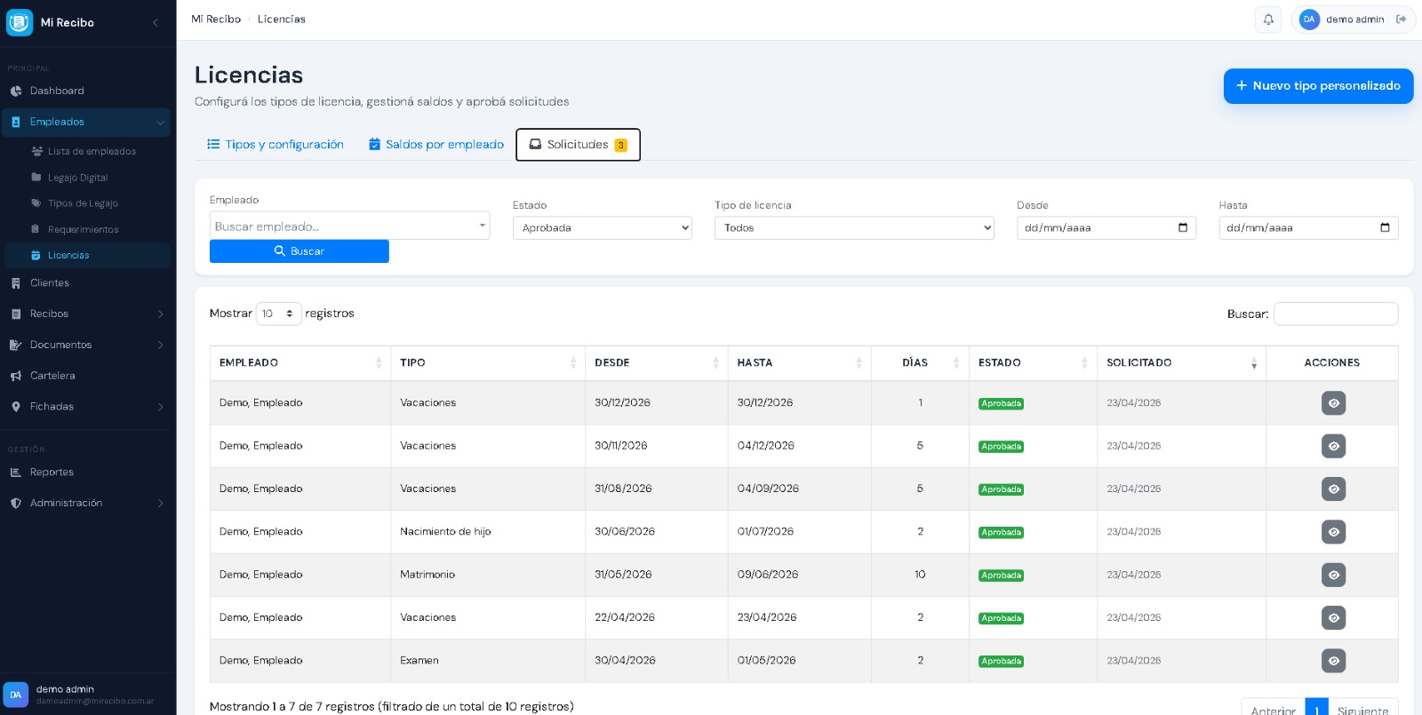 Licencias - solicitudes
